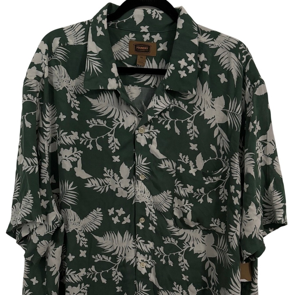 The Foundry Supply Co Mens 2XL Green Floral Viscose Short Sleeve Button Down